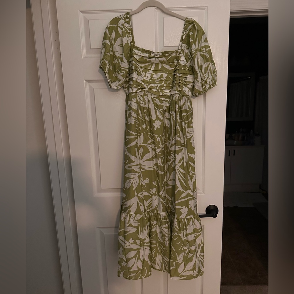 Floral Green and White Dress